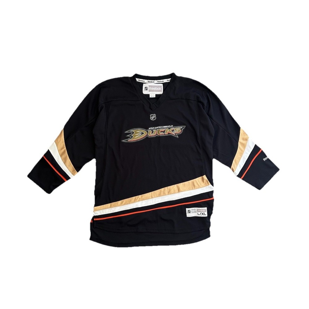 Reebok Anaheim Ducks NHL Black Hockey Jersey Youth L/ XL Black Gold White